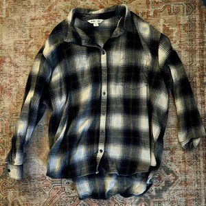 Old Navy Blue + White Button Down Boyfriend Flannel Shirt